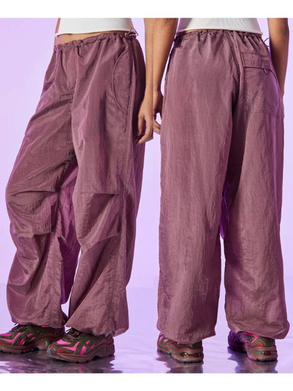 IETS FRANS... URBAN OUTFITTERS UO Balloon Cargo Pant Shiny Baggy Parachute Pants